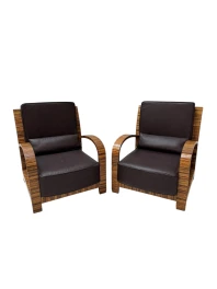 Two Art Deco Lounge Chairs with Leather Cushions France, 1930s